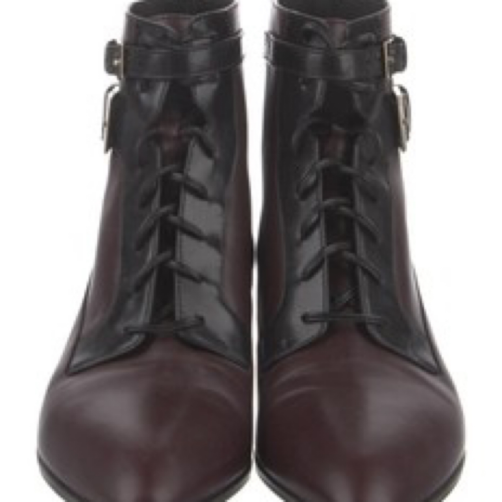 SERGIO ROSSI Colorblock Pattern Lace Up Boots Sz 37.5